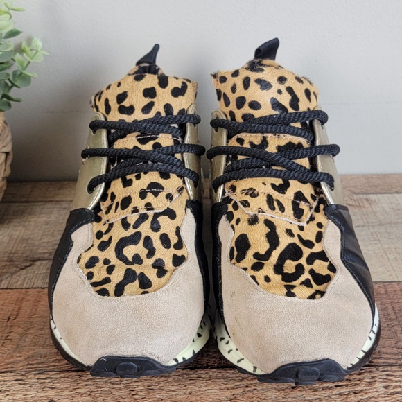 Steve Madden 8 Cliff Leather Leopard Animal Print Sneakers Shoes Lace Up Fashion - Picture 9 of 16